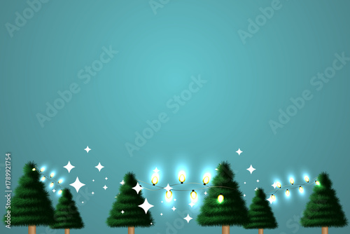 Happy new year Christmas tree background with lights and snowflakes. for banner, template flyer card, greeting card, copy space area Vector illustration eps 10