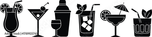 Elegant black and white cocktail icons for your bar or restaurant menu