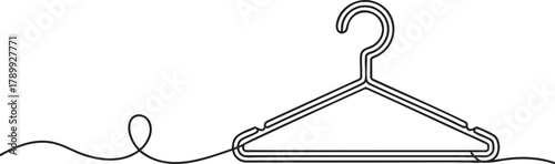 Continuous one line vector illustration of clothes hanger in minimalist line art style, simple outline design