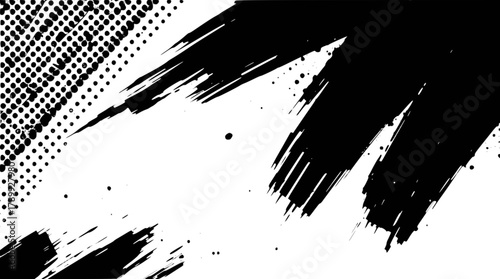 Black ink brush strokes and dots on a