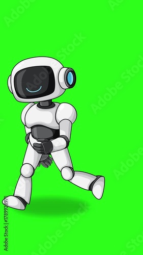 Cartoon Robot Walking Vertically on Green Screen Background