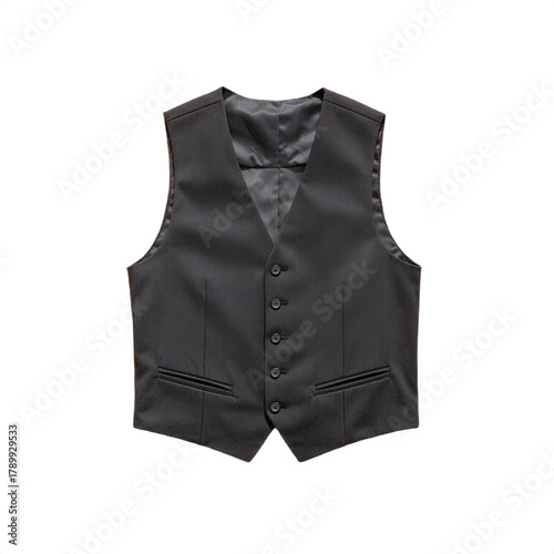 Elegant Black Vest with Five Buttons and Pockets