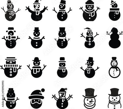 Winter Activities Icon Set Snowman glyph icon Set Grab this creatively designed glyph style snowman icon Snowmen Decorations snowman hat snowman scarf snowman gloves snowman boots snowman button