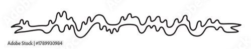 Hand drawn abstract sound wave or audio frequency waveform. Minimalist black line art for music design, sound visualization, or as a decorative border and divider element
