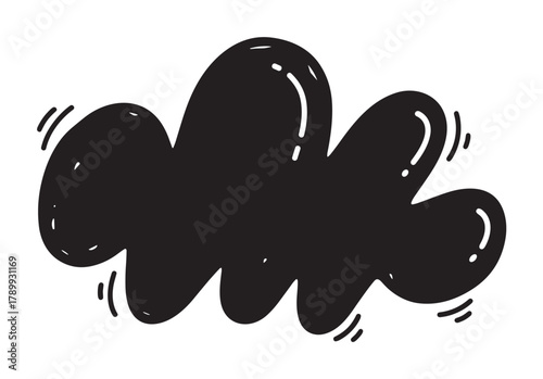 Hand drawn comic cloud for text and messages. Black doodle speech bubble with glossy highlights for dialogue. Isolated cartoon graphic element for quotes or advertising