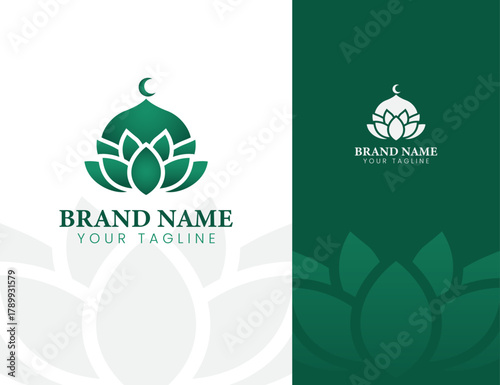 mosque dome logo and flowers abstract illustration design