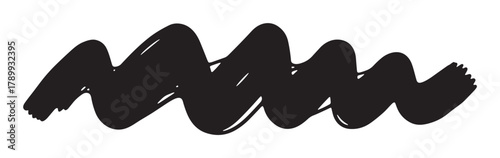 Hand drawn black wavy line with an organic texture. Artistic brush stroke element for creative design projects and graphic art. Abstract marker underline or accent