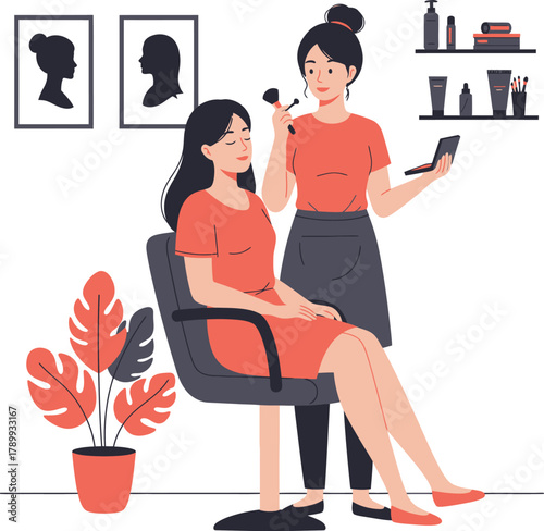 Professional makeup artist working on client