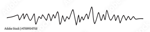 Dynamic black hand drawn wavy line. Abstract sound wave or heartbeat graphic element depicting fluctuating data. Perfect for music, medical, or technology related design projects