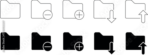 Folder icon set. Vector illustration. Outline minimal signs for web site.