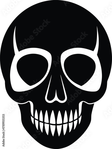 Minimalist Black and White Skull Icon with Defined Teeth