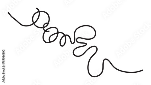 Chaotic tangled line transitions into a smooth curve. Abstract hand drawn doodle representing a journey from complexity to simplicity or a thought process