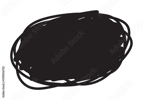 Abstract circular scribble shape hand drawn with a marker pen. Grunge style messy doodle element for creative graphic design or as a unique text box or speech bubble