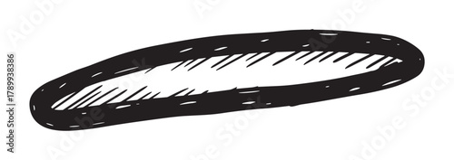 Abstract oval frame in a hand drawn doodle style. Black and white grunge sketch with rough hatching lines. Isolated monochrome design element for creative projects