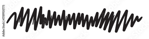 Black hand drawn wavy line with a rough marker texture. Abstract scribble element for creative design projects. Modern decorative underline or sound wave graphic