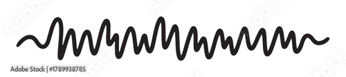 Abstract sound wave icon representing audio frequency and music visualization. A minimalist hand drawn scribble line element for graphic design or digital interface components