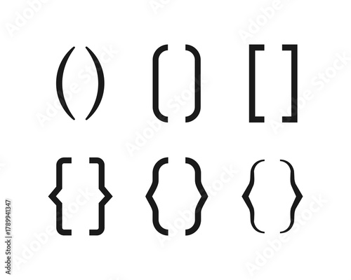 Set of Parenthesis or Bracket Symbols. Line and frame for typography and punctuation.
