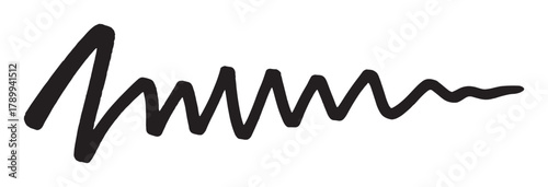 Abstract hand drawn waveform element with chaotic and smooth lines. Black ink scribble representing sound, vibration, or a pulse signal for modern design concepts