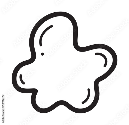 Hand drawn amorphous shape icon for graphic design. Black and white outline of a cartoon puddle or slime splash for modern branding and web user interface elements