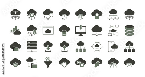 Cloud computing icon set.  Editable line icons. Vector illustration.