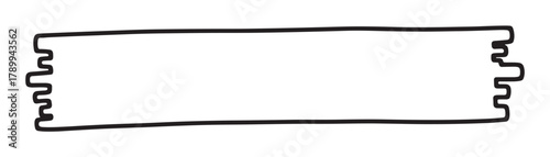 Hand drawn doodle banner with torn edges for text. Minimalist black outline of a tape strip or label isolated on a white background for creative design projects