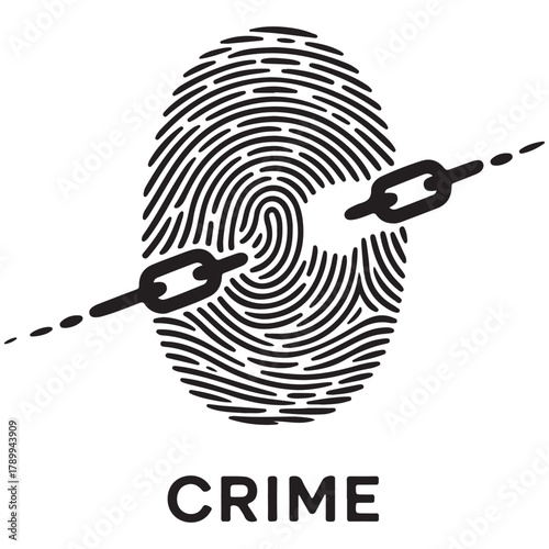 Fingerprint with broken chain symbolizing crime and freedom