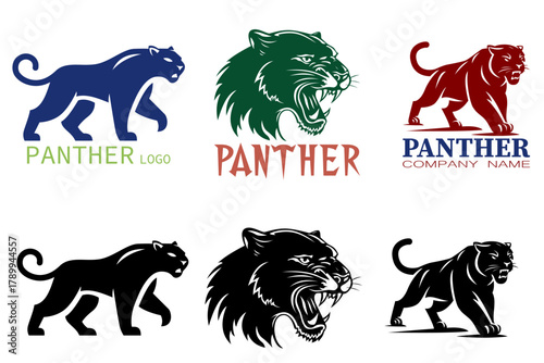 panther logo creative and original for your business or company set logotype cartoon stock color and black and white vector illustration isolated on white background