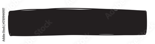 Hand drawn black rectangle shape with a rough marker texture. Grunge text box or banner element for creative design projects. Minimalist abstract scribble frame isolated for copy space