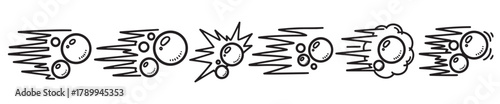 Set of hand drawn comic book motion lines and explosion effects. Doodle style cartoon speed trails and sound effect elements for animation or manga design elements