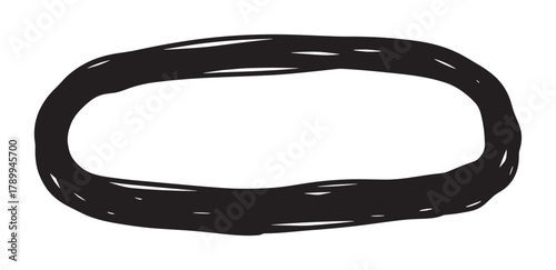 Hand drawn oval frame with a rough sketch texture. Black grunge doodle circle for text or design. Simple graphic shape for highlighting important information