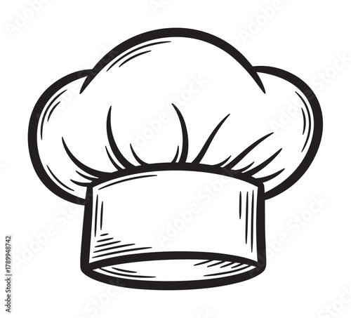Hand drawn chef hat icon in a vintage sketch style. Culinary symbol for a restaurant menu, cooking school logo, or professional food service branding element