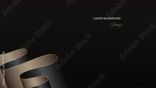 Black luxury background vector design. Dark background with curved ribbon. Suit for banner, backdrop, award, certificate, presentation, billboard, business card, and others
