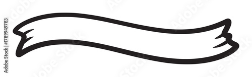 Hand drawn wavy banner with a blank space for custom text or a message. Simple black outline design element ideal for labels, titles, and decorative accents
