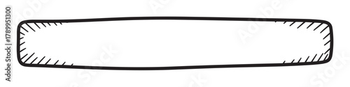 Sketchy rectangular border with rounded corners. A hand drawn doodle style frame with hatching for a text box or label. Minimalist black line art graphic element