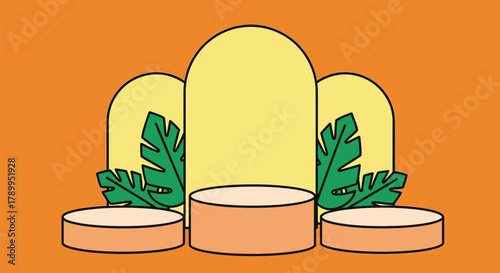 Vibrant tropical product display with platforms for a modern ad campaign