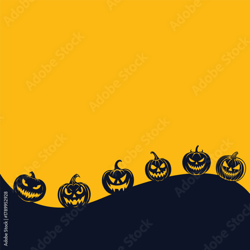 Halloween pumpkin seamless banner. Spooky squash lanterns silhouettes, scary lanterns halloween flat background illustration. Halloween holiday party endless poster