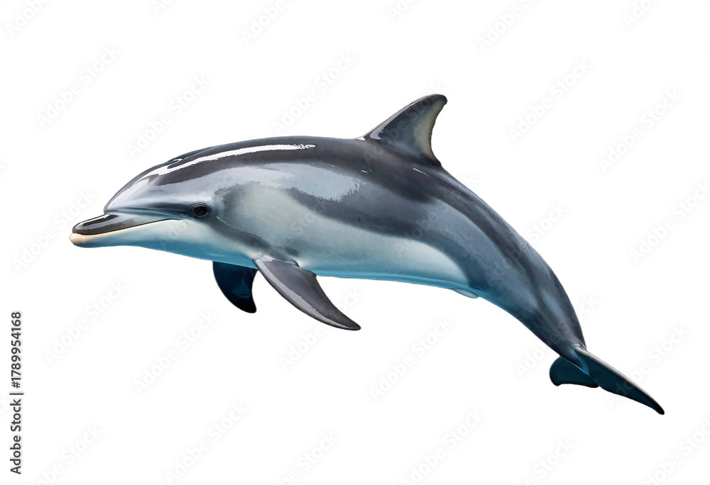 Fototapeta premium Sleek Striped Dolphin in Mid-Swim with Visible Flipper and Tail