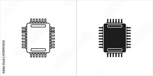 Two computer microchip icons, one outlined and one filled