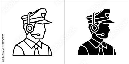 Two security guard icons, one outlined and one filled