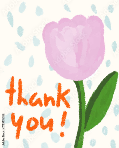 Sweet Thank You Card with Pink Tulip Illustration