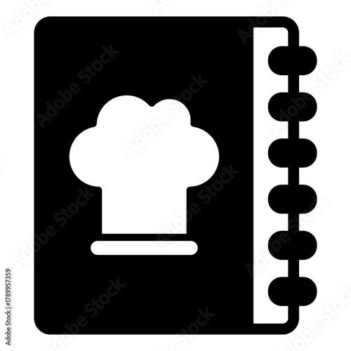 Recipe book with chef hat solid icon, cooking concept. Vector graphics. Book notes sign on white background, style icon mobile or web design.