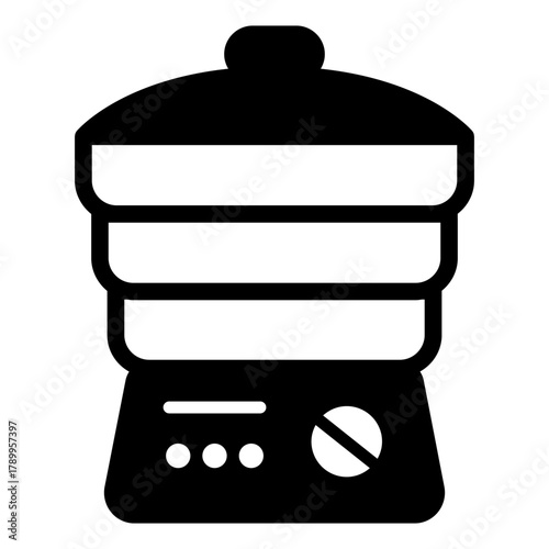 Electric steamer with buttons solid icon, cooking concept. Vector graphics. Steamer sign on white background, style icon mobile or web design.