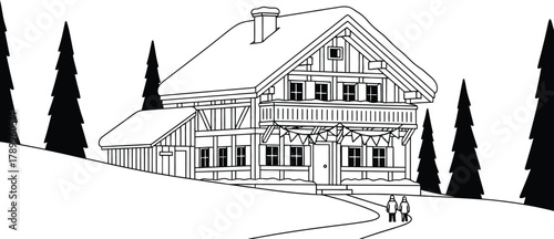 Cozy winter chalet in snowy mountains is perfect for holiday getaway