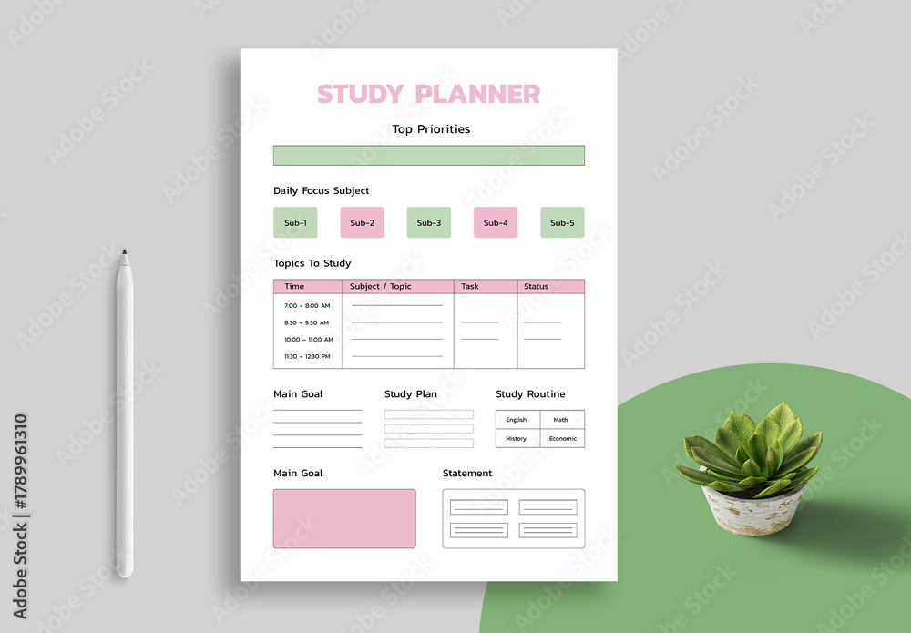 Editable Study Planner Template Layout Stock Template | Adobe Stock