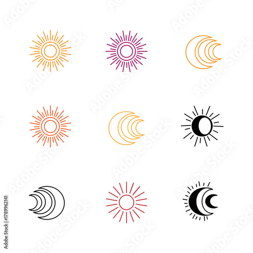 Ornamental Celestial Line Art Icon Set