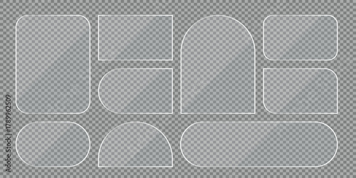 Collection of various transparent glass frames. Ideal for user interface design, web graphics, presentations, and mockups.