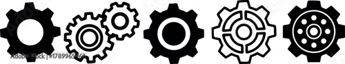 Gear icons set with various cogwheel shapes and mechanical engineering symbols for technology design and industrial concepts vector illustration