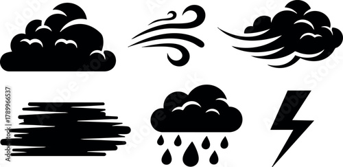 Weather icons set with clouds wind rain lightning natural elements vector illustration