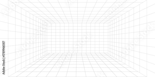 Vector perspective mesh. Detailed grid lines on white background.