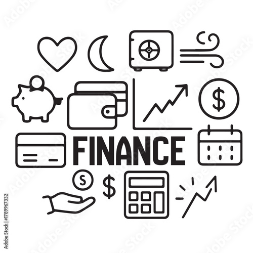 Finance and Investment Icons: A Modern Line Art Illustration.